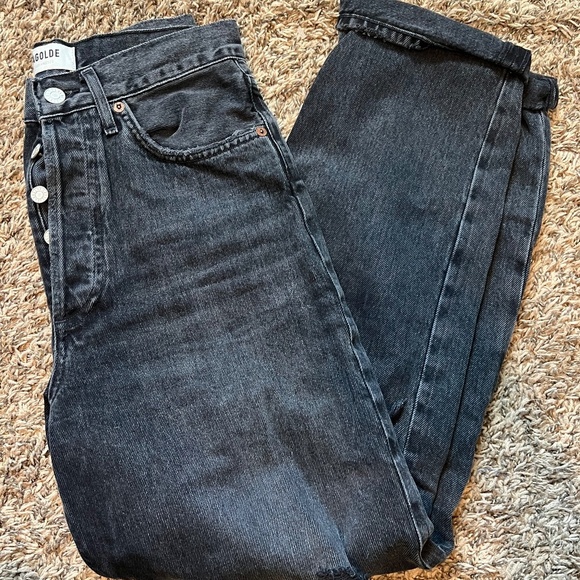 AGOLDE Denim - Agolde Jeans 25 Womens Black Fade High Rise The 90s Loose Straight Leg EUC